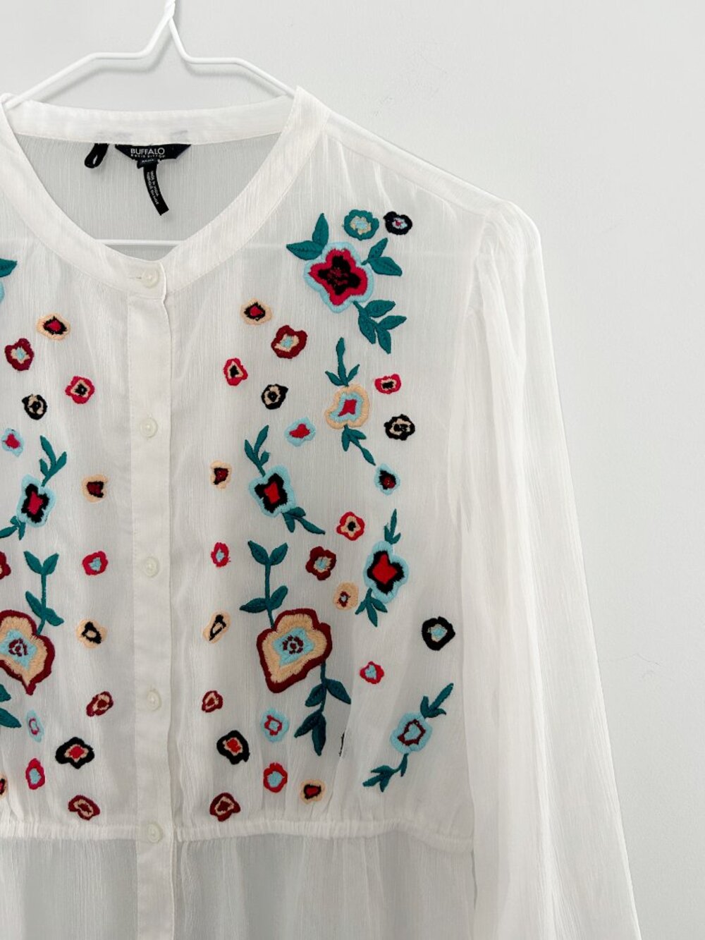 Buffalo David Bitton Floral Embroidered Boho Tunic Dress Sheer Lightweight M - Picture 2 of 10